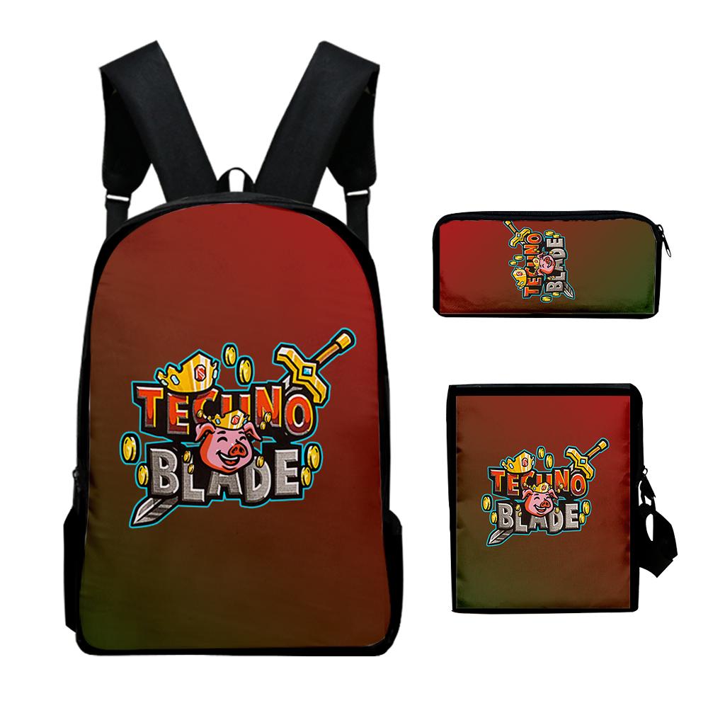 Classic Popular Technoblade 3D Print 3pcs/Set Pupil School Bags Laptop Daypack Backpack Inclined Shoulder Bag Pencil Case