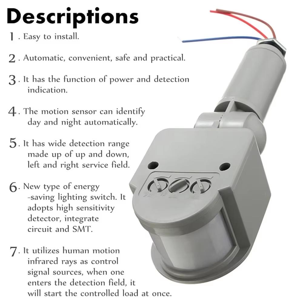 LED Motion Sensor 220V 12V Automatic Infrared PIR Movement Detector Wall Mount Timer Outdoor 12 Volt Sensor Light Switch