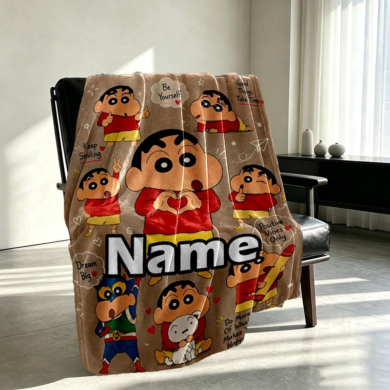 Custom Name Personalized Crayon Shin Print Blanket, Home Decor, Bedroom, Sofa, Camping, Couch, Gifts for Birthday Christmas