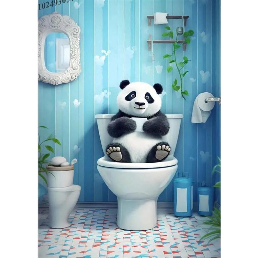 Hund sitzt auf der Toilette und liest Zeitung 5D DIY Diamantmalerei Kreuzstich Vollbohrer Runde Stickerei Heimdekoration Geschenke