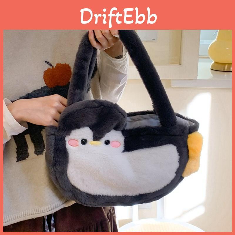 Penguin Plush Tote Bag For Girls With Soft Faux Fur And Zipper Interior