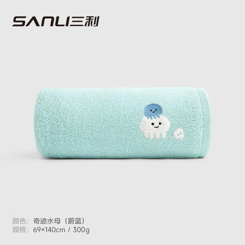 

Полотенце Чистый хлопок Детское большое банное полотенце Взрослое обертывающее банное полотенце Мультяшная вышивка без скручивания 60*120 синий