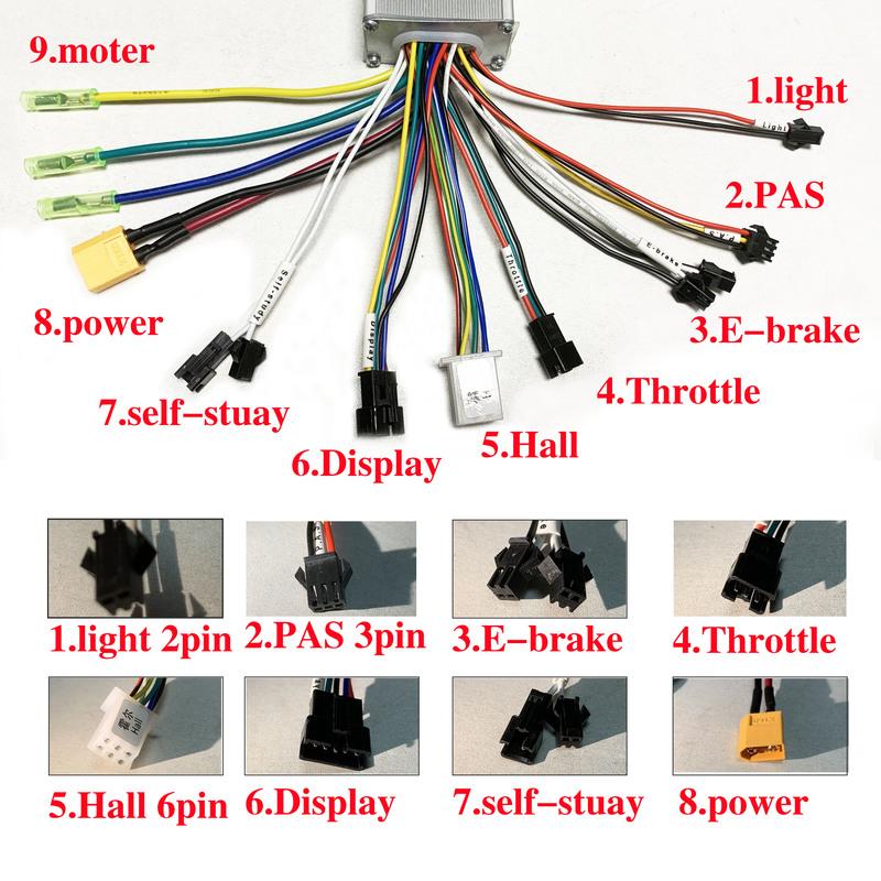 E-bike 25A/30A Brushless Motor Controller 24V 36V 48V 350W-1000W and S966/ SW900 LCD With PAS Throttle Kit for E-Scooter Rapir
