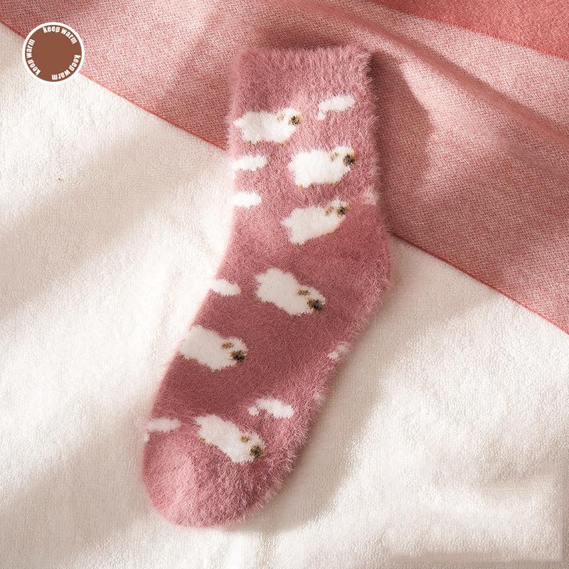 5 pièces chaussettes lisses pour femmes chaussettes en velours de vison femme automne et hiver plus chaussettes à tube épais en velours chaussettes de sol chaudes chaussettes de sommeil en velours corail