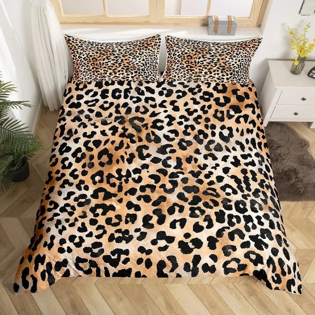 Animal Skin Leopard Duvet Cover Pink Leopard Print Bedding Set Pillowcase  For Girly Teens Women Bedroom Decor