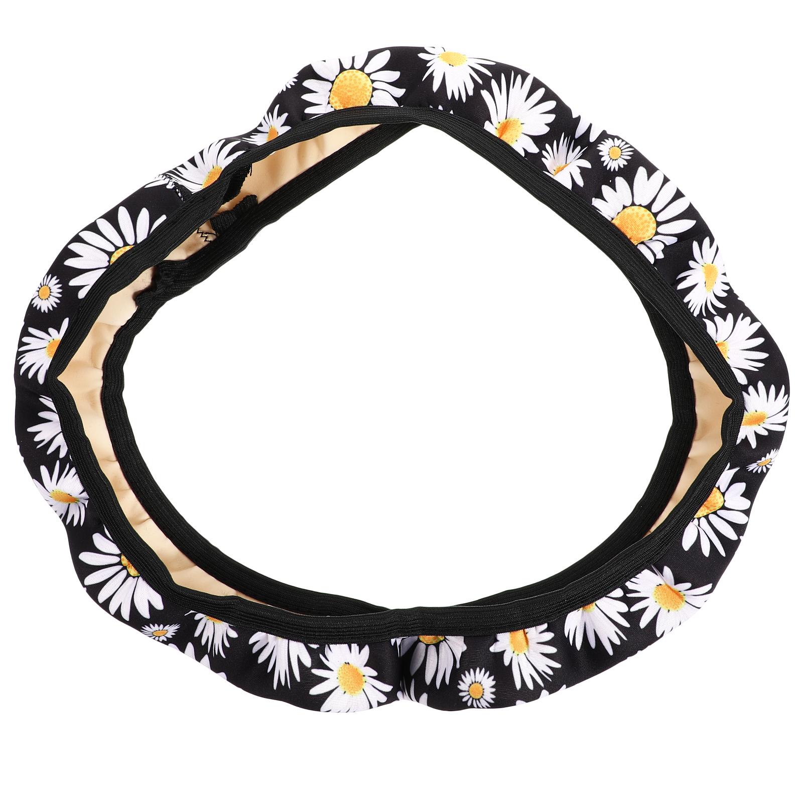 

Steering Wheel Cover Universal Car Accessory Decor Beautiful Automotive Black daisy