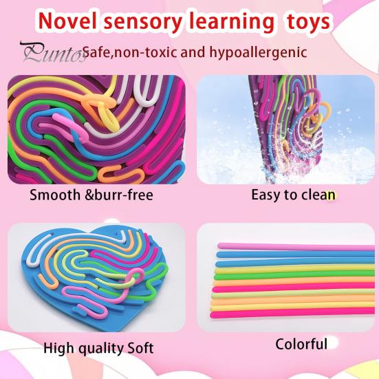 Sensory Activity Board Calming Stress Relief Colorful Silicone Stick Fidget Toy Fine Motor Skill Development Educational Busy Board Game Kids Adults