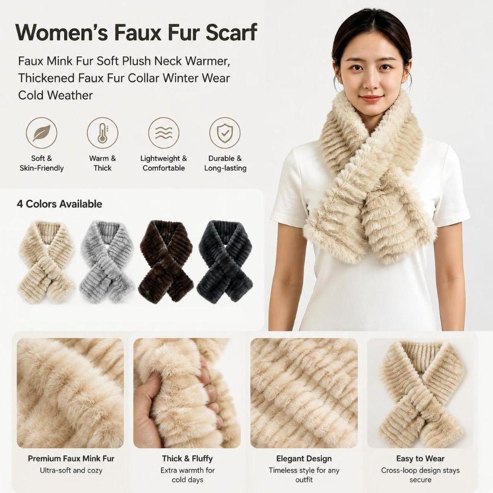 Soft Plush Faux Fur Scarf Thickened Faux Fur Collar Gifts Fur Neck Wrap Women's