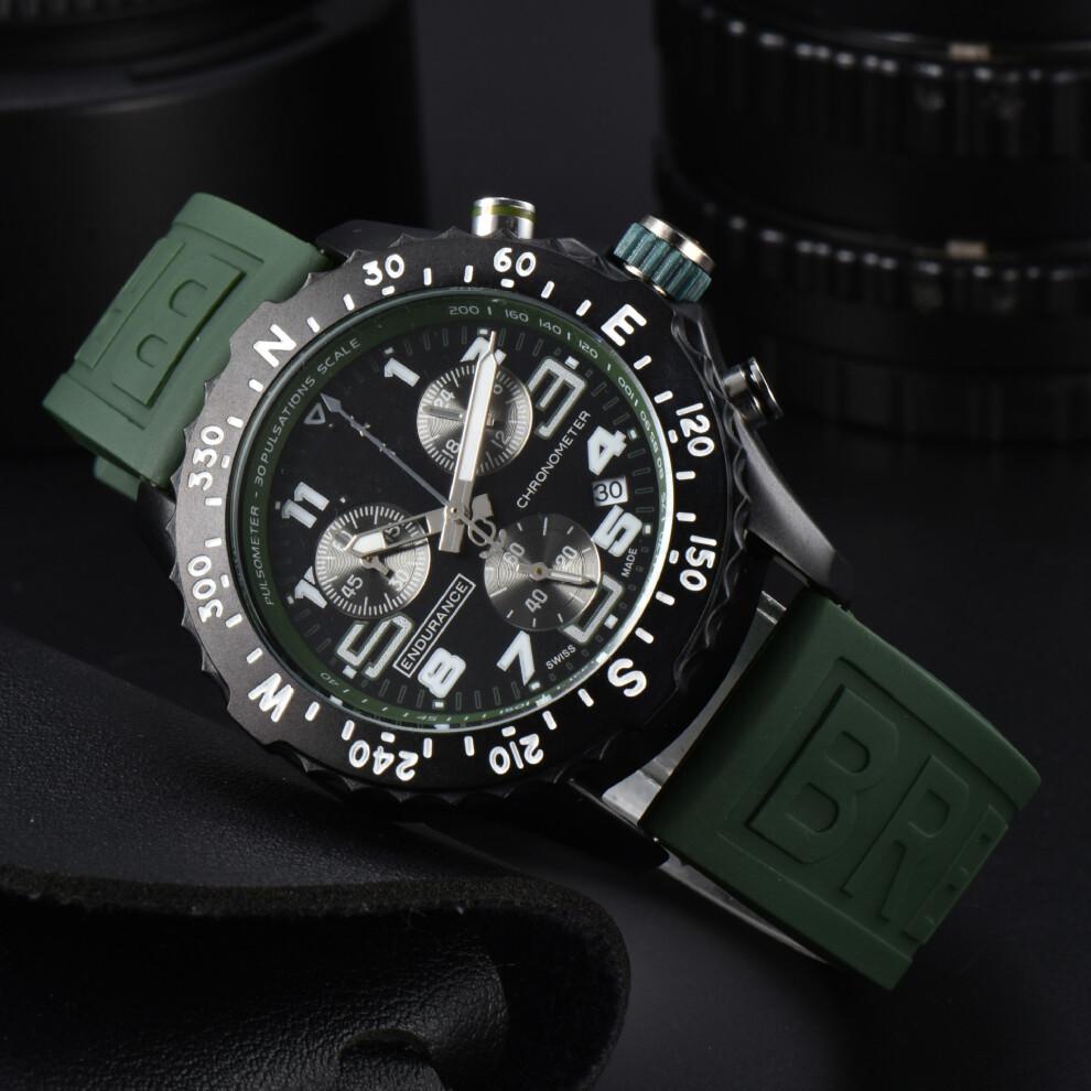 Orologio da Uomo al Quarzo Sportivo Multifunzione di Alta Gamma Sei Lancette Professionale Quadrante da 42mm Cinturino in Silicone Impermeabile meno