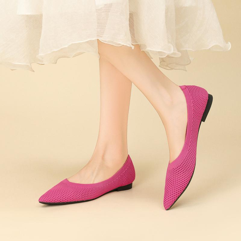 

Вязаные туфли-лодочки женские новые туфли на мягкой подошве с вязаным верхом, полые и дышащие, с мелким вырезом, остроносые балетки 40 розовый