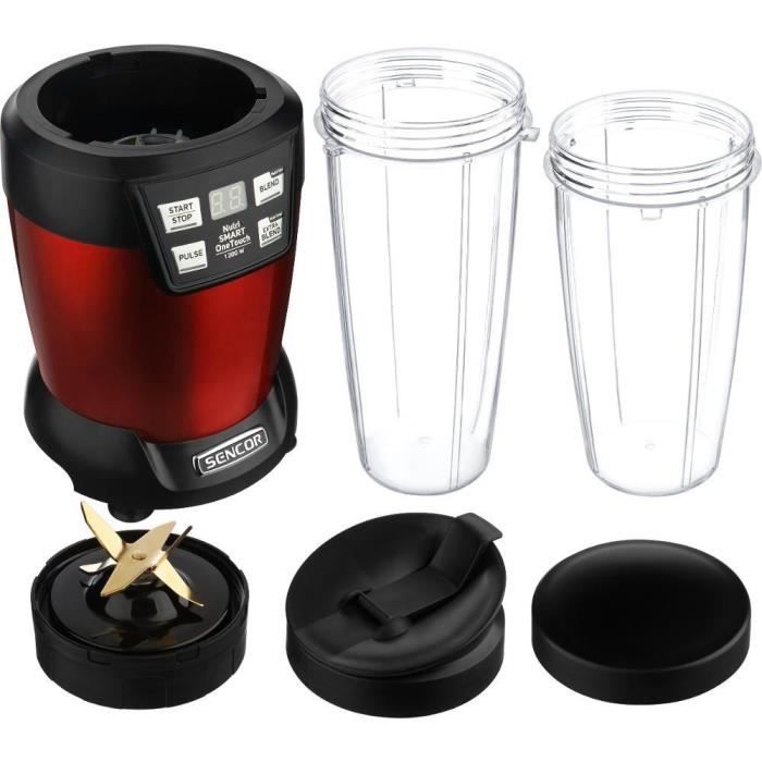 Blender nutritionnel Sencor - SNB 6601RD - Broyage fruits et légumes entiers - Bol à emporter - 1200 W - Rouge