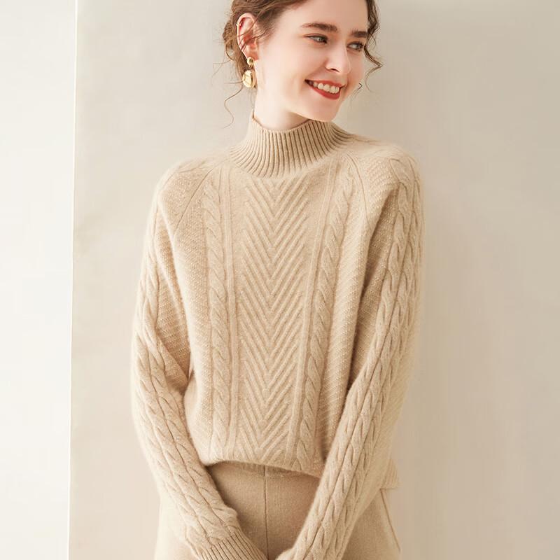 Fanzhen Damski Gruby Sweter z Mieszanki Kaszmiru z Półwysokim Dekoltem