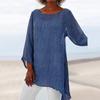Autumn Chic Loose Pullover Blouse Long Sleeve O Neck Irregular Hem T Shirt Women