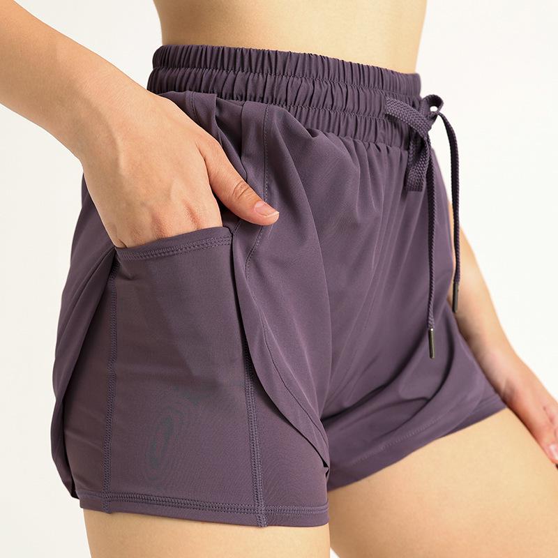 Women's Quick-Dry High-Waisted Sports Shorts - Two-Piece Anti-Exposure Running Fitness Shorts