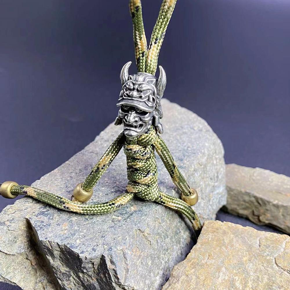 1Pc Fanged Skull Eagle Nose Samurai Helmet Knife Bead Brass Woven Paracord Lanyard Pendant Outdoor EDC Umbrella Rope DIY