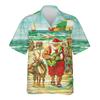 Graffiti Santa Claus Beach Shirt Merry Christmas Shirts For Men Xmas Funny Gifts Button Clothing Snowman Y2k Lapel Blouse
