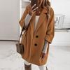 Lady Elegant Turn-down Collar Button Woolen Coat Fashion Women Autumn Loose Tops Outerwear Winter Long Sleeve Pocket Jacket