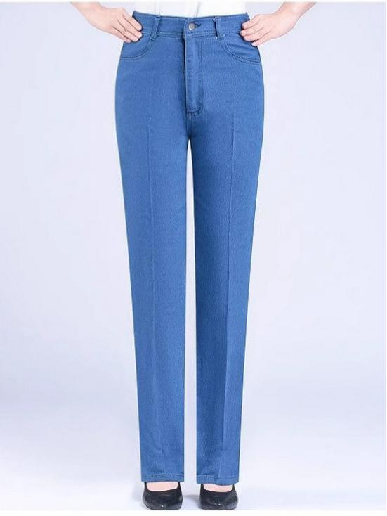 Jeans Élastiques Taille Haute pour Femmes - Pantalons Décontractés Amples, Épais, Jambe Droite pour Mères d'Âge Moyen et Personnes Âgées
