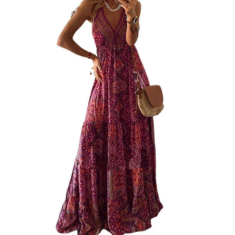 2023 Bohemian Halter V-Neck Floral Maxi Dress for Women