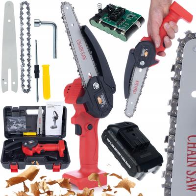Cordless Electric Chainsaw Red Pirania RP21V – Set with 4"" and 6"" Chains | 2Ah Battery | 1200W Power