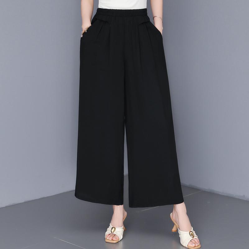 Women's Plus Size Printed Wide Leg Pants, Elastic Waist Summer Casual Trousers (XL-5XL)