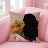 Black Woman Art Anime Cushion Cover Pillowcase Short Plush Invisible Zipper Room Sofa Cushion Cover