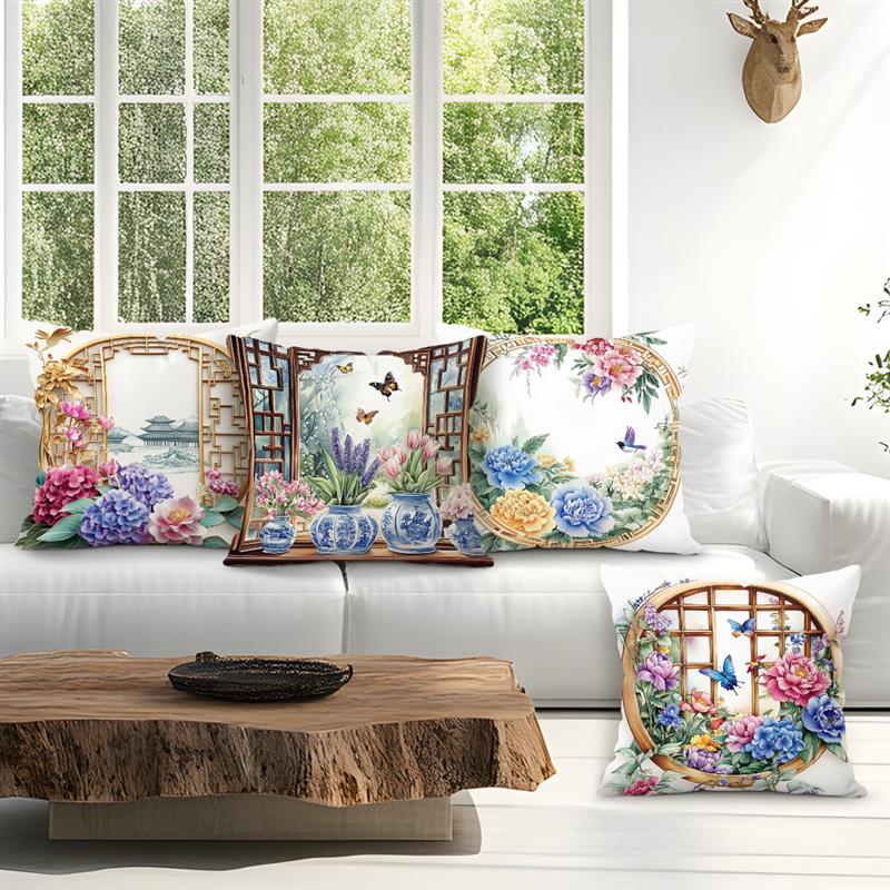 Home Decoration Pillowcase, Chinese Style Flowers And Birds Pattern Design, Soft And Comfortable, Sofa And Chair Cushion Cover