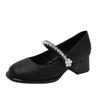 Fashion Crystal Flower Women High Heels Shoes 2025 New Trends Shallow Chunky Mary Janes Shoes Autumn Elegant Fashion Dress Pumps Zapatos