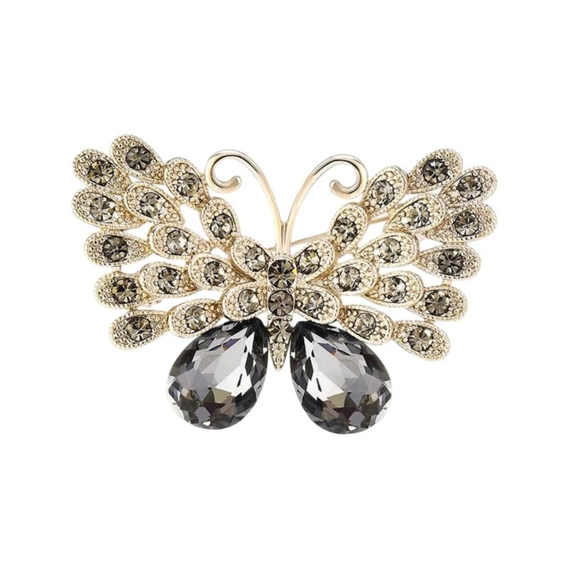Elegant Vintage Butterfly Brooch With Rhinestones Accent For Women Fashion Animal Badge Wedding Party Accessory