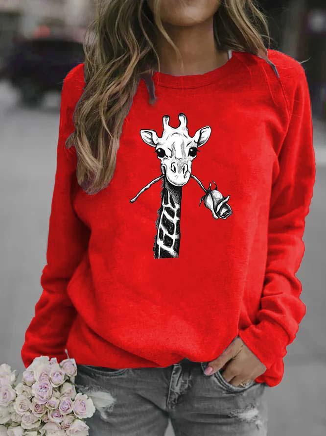 Women's Giraffe Animal Round Neck Hoodie