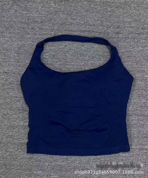 European Seamless Halter Neck Sports Vest & Ruched Yoga Shorts Set