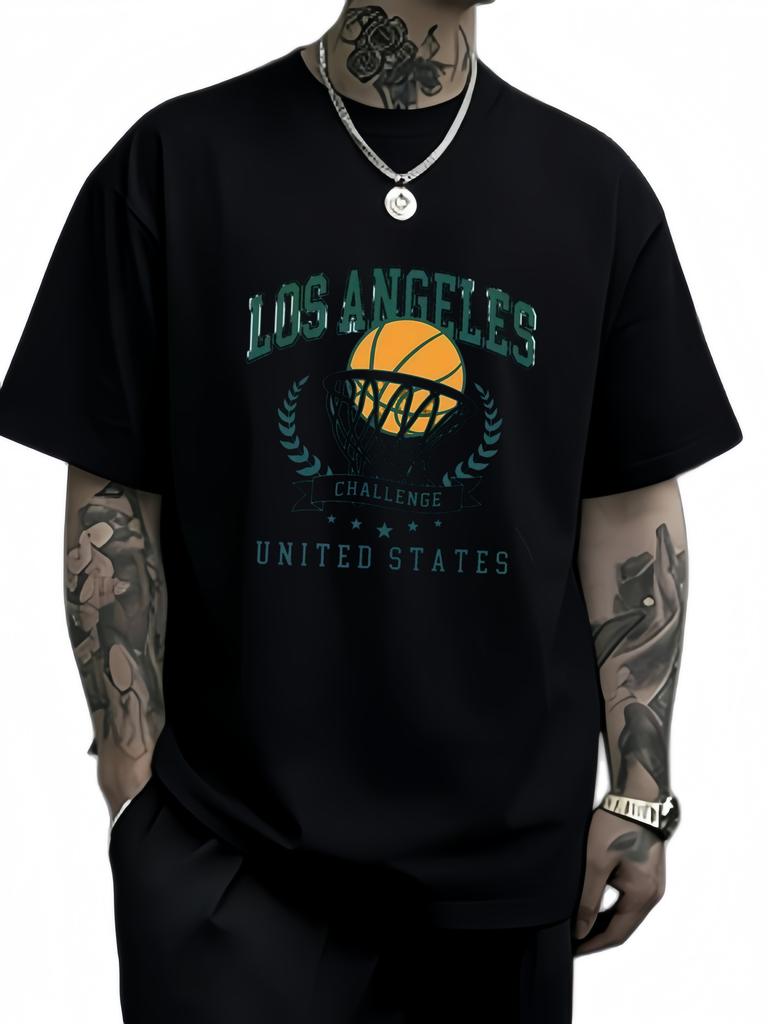 Los Angeles California Letter Print Men Retro TShirt Casual Cotton T Shirts Oversize Hip Hop Clothes Comfortable Short Sleeve