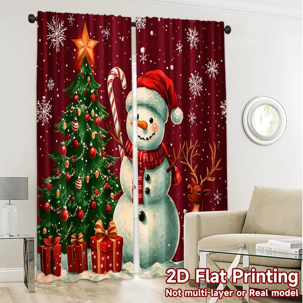 2pcs,Curtains Cute Snowman Deer Christmas Tree (2) Modern Curtains Digital Printed Semi-Sheer Curtains Festive for Kitchen,