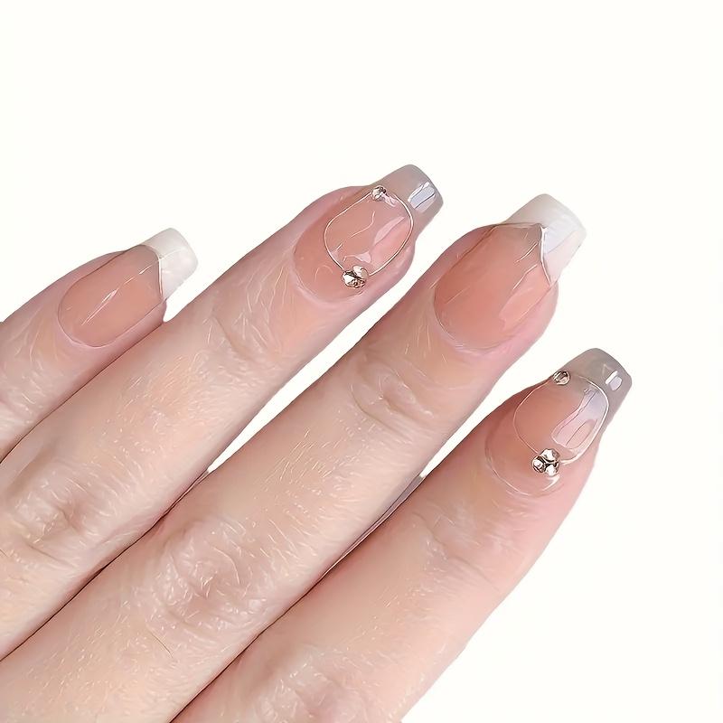 10pcs French Tip Press On Nails Short Handmade Luxury Fake Nails With Diamond Decor Fresh Manicure Patches