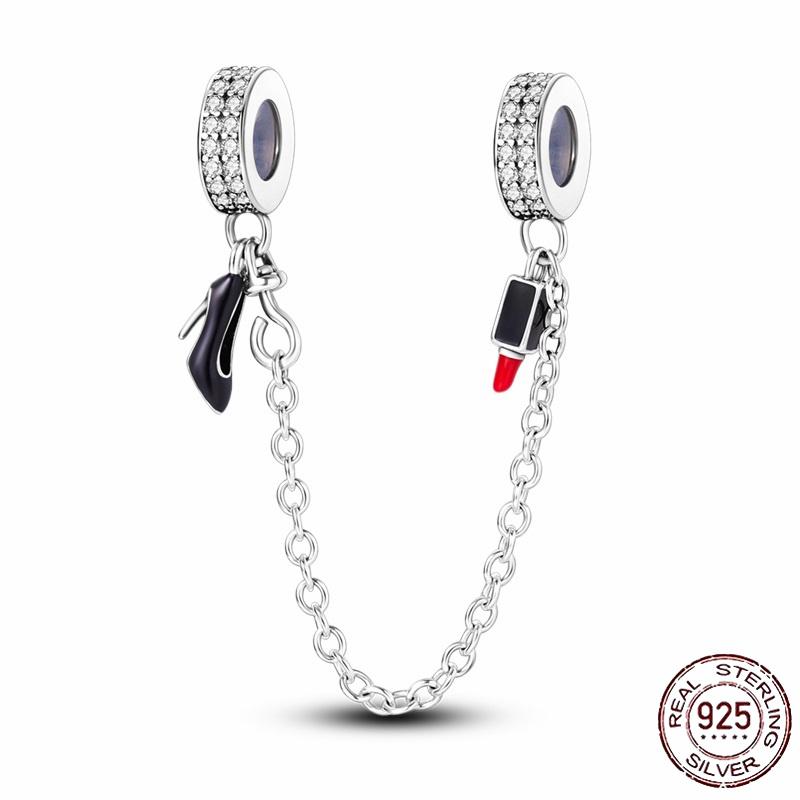 Stříbrný Křišťálový Pavé Bezpečnostní Řetízek Pevný Klip Pramen Přívěsek Vhodný pro Ženy Náramek Stříbrné Šperky Párty Narozeninový Dárek