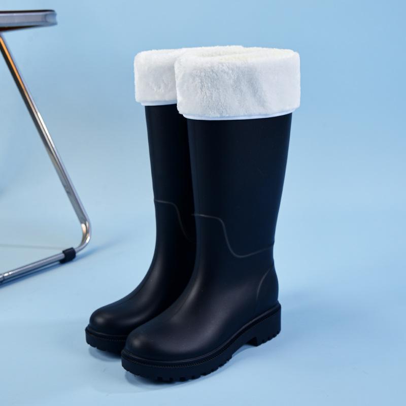 Fashion rain shoes women's velvet water shoes waterproof and non-slip rain boots long tube water shoes soft sole comfortable water boots