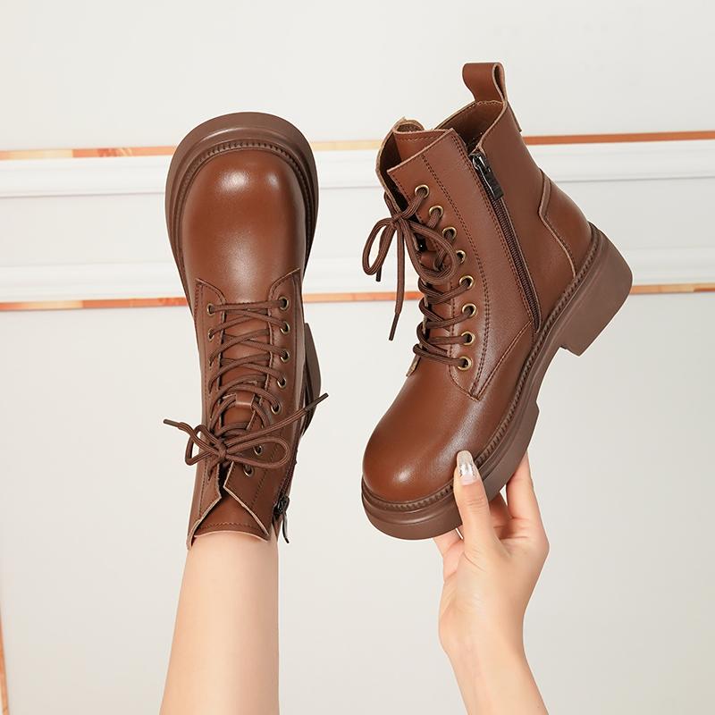 Fashion AIYUQI Ankle Boots Ladies 2025 New Genuine Leather Retro Platform Women Rider Boots Natural Wool Ladies Booties