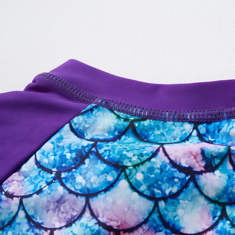 2025 Girls' Long Sleeve Fish Scale One-Piece Swimsuit with Sun Protection