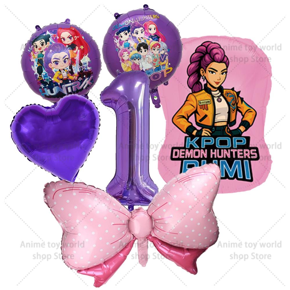 K-pop Demon Hunters Balloons Birthday Party Decoration Number 1-10 Baloon Set Kids Girls Korean Group Globals MIRA RUMI ZOEY Round Sensory Compression