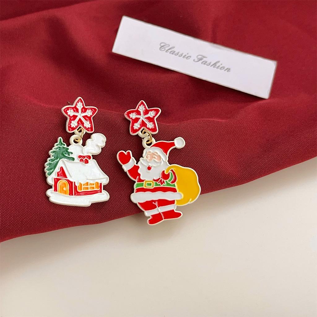 Christmas Bell & Tree Drip Oil Stud Earrings - Cute Niche Design for Women