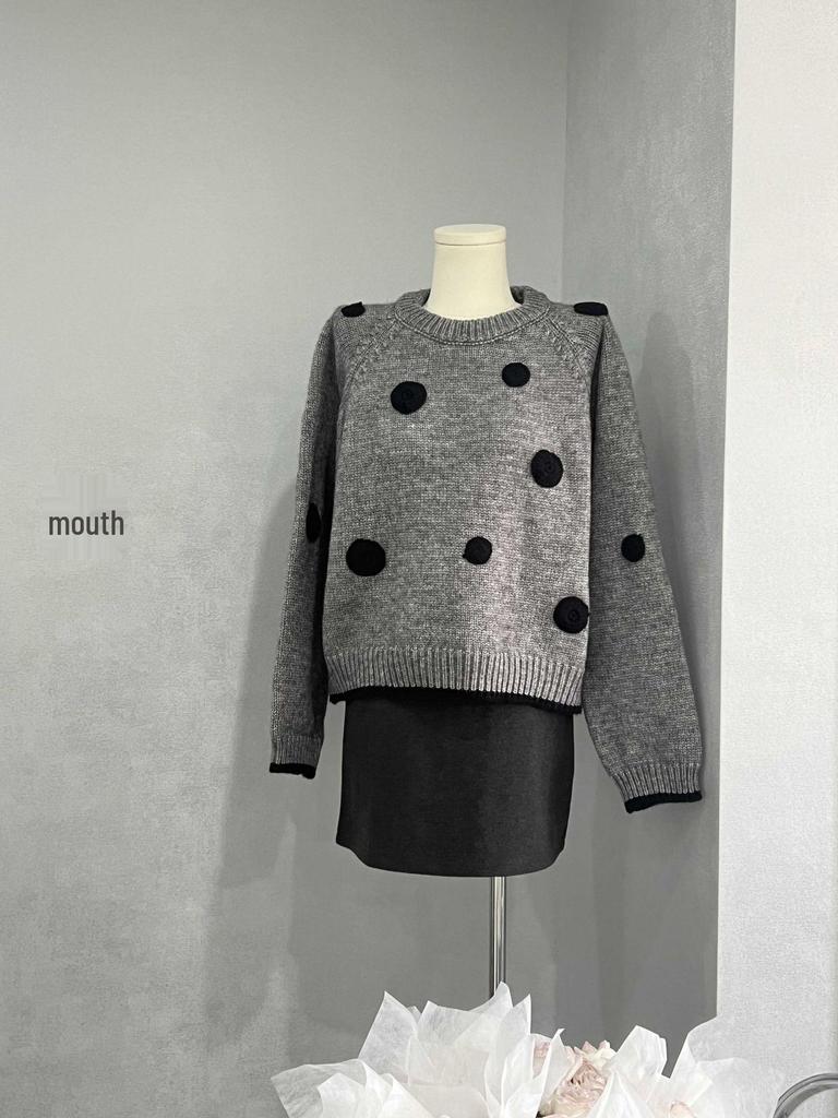 Women's Retro Polka Dot Fluffy Knit Sweater with Stand-Up Collar - Slimming Autumn/Winter Top