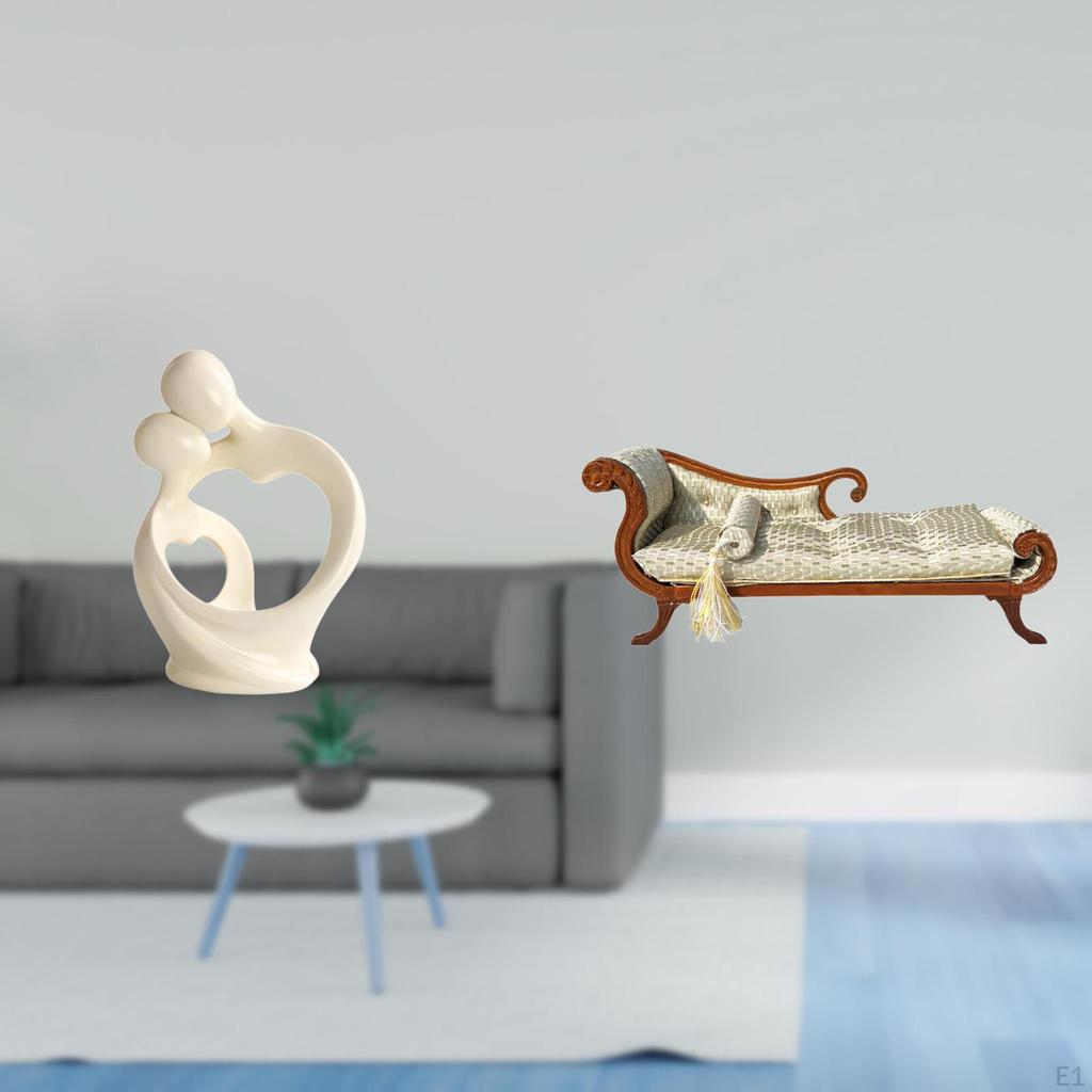 Artistic Resin Figurine Couple Sculpture with Miniature Wooden Sofa Bed Bench Chair Lounge for Desk
