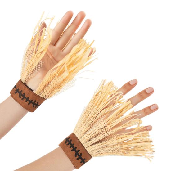 Unisex Scarecrow Bracelets Costume Set, with Headband Pointed Hat And Straw Decorated Bracelets, Halloween Cosplay for Farm Party Accessories Pastoral