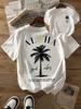 Casual Retro Shortsleeved Tshirt Palm Tree And Sun Pattern Round Neck Light For Summer Beach Outing Summer Casual Wear