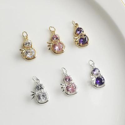 14K Gold Filled Zircon Bow Gourd Good Fortune Crystal Necklace Pendant DIY Accessory
