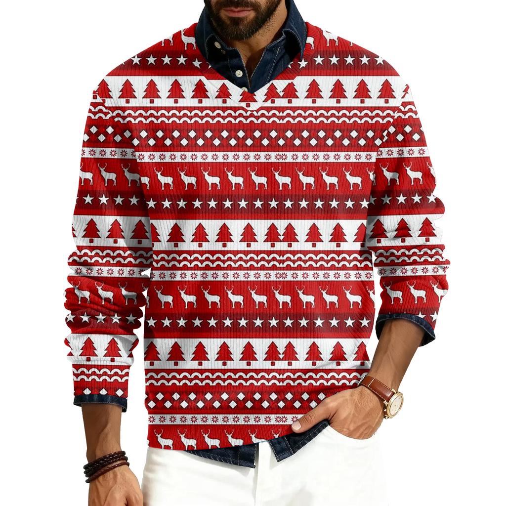 Pánský pulovr s V-výstřihem, s dlouhým rukávem, žebrovaný úplet