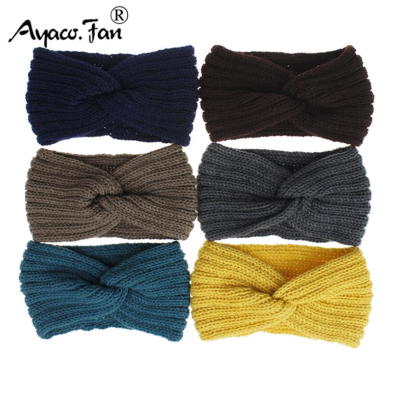 Winter Warm Knitted Knot Cross Headband For Women Girls Autumn Elastic Hair Holder Hair Band Solid Headwear Hair Accessories