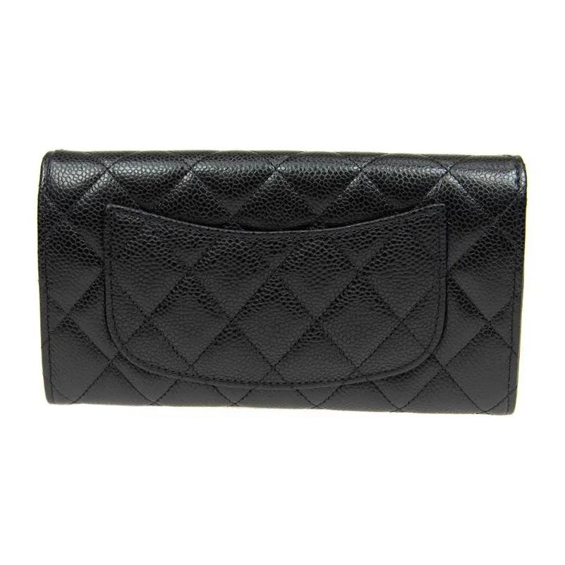 CHANEL 23P Classic Quilted Long Style Grain Embossed Calfskin with Metal Card Holder Wallet for Women Black