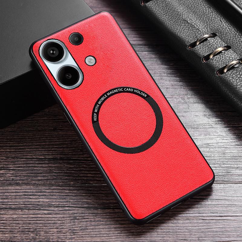 

Роскошный чехол из искусственной кожи с беспроводной зарядкой на магните для XiaoMi 15 Redmi 13C 4G Note 12 13 13T 14 Pro Plus 5G, противоударный чехол на заднюю панель XiaoMi 14T Pro красный