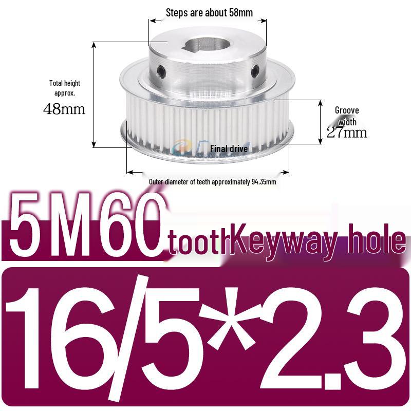 60-Teeth 5M Timing Pulley, T-Slot Width 16/21/27mm, BF Type Stepped with Machined Hole 6-20mm